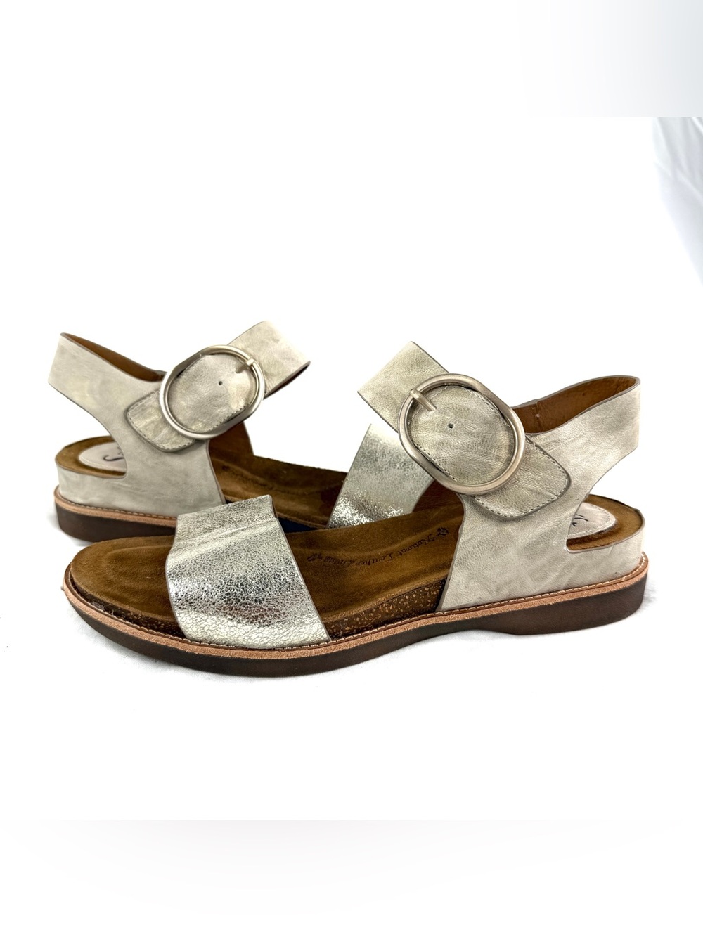 Sofft Bali Women Size 9 Gold Metallic Leather Sandal Ankle Strap Hook Loop Wedge - Picture 5 of 9